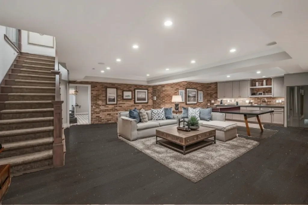 Obsidian flake epoxy floor in a basement