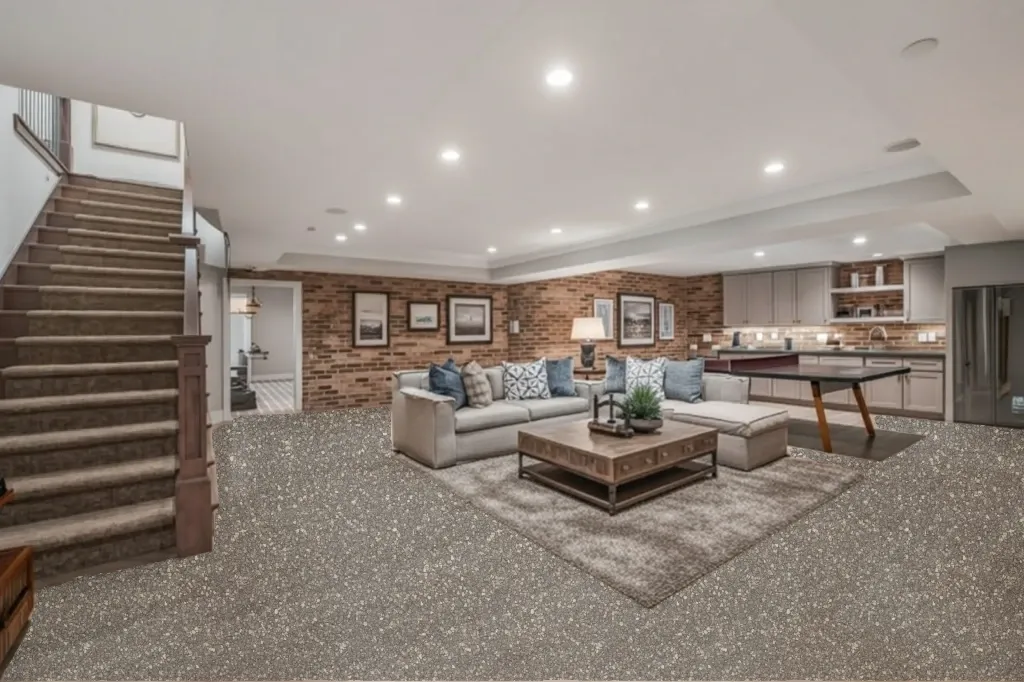 River Rock flake epoxy floor in a basement