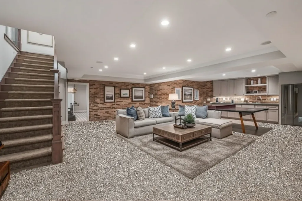Coyote flake epoxy floor in a basement