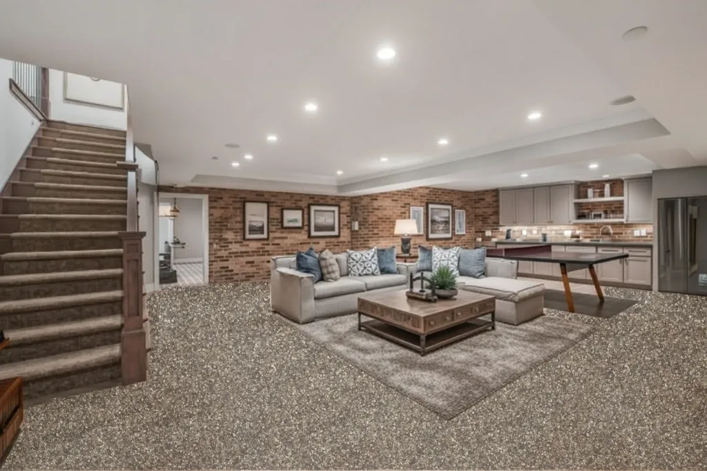 Woodland flake epoxy floor in a basement