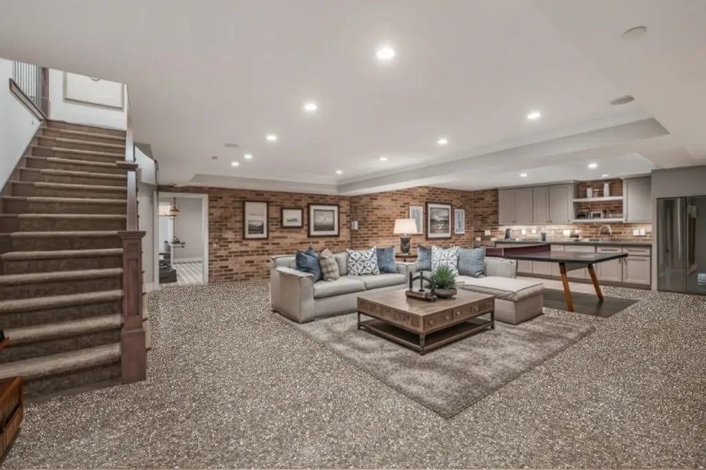 Bean flake epoxy floor in a basement
